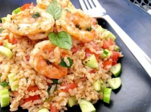 Mediterranean shrimp rice salad